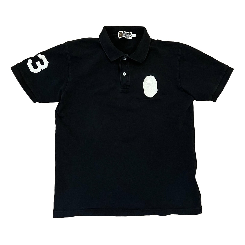 A Bathing Ape Black Big APE Embroidered Logo Polo Shirt Mens Large 1993-2093